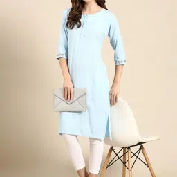 showoffff SHOWOFF Sky Blue Cotton Regular Fit Kurta image 4