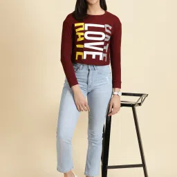 showoffff SHOWOFF Maroon Cotton Graphic Print Crop Top image 4