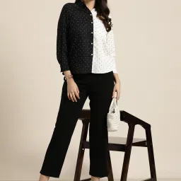Qurvii Black & White Polka Dot Print Shirt image 4
