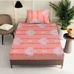 Klotthe Orange 400 TC Cotton Single Elastic Bedsheet with Pillow Cover image 2