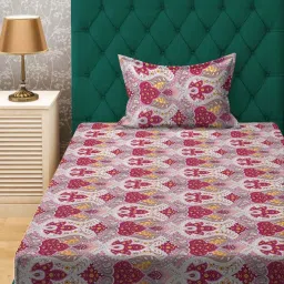 Klotthe Pink 300 TC Polycotton Single Elastic Book Fold Bedsheet with Pillow Cover image 2