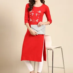 showoffff SHOWOFF Red Cotton Embellished Kurta image 4