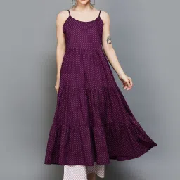 Melange by Lifestyle Purple Printed Straight Double Layer Kurta image 4