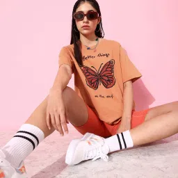 Dillinger Caramel Brown Cotton Graphic Print Oversized T-Shirt image 4