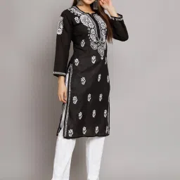 PARAMOUNT CHIKAN Black Cotton Chikankari Straight Kurta image 4
