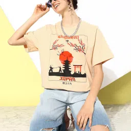 Dillinger Beige Cotton Graphic Print Oversized T-Shirt image 4