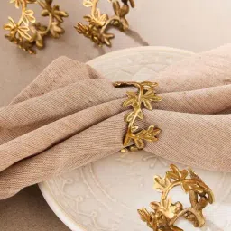 Fabindia Home Bougainvillea Gold Brass Casted Napkin Ring - Set of 4-image-3