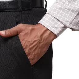 Raymond Black Slim Fit Textured Flat Front Trousers image 4