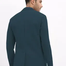 SHOWOFFFF Teal Cotton Solid Slim Fit Blazer image 3