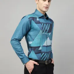 Hancock Turquoise Slim Fit Printed Shirt-picture-45