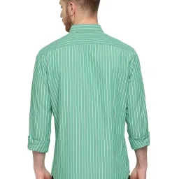 Basics Green Cotton Slim Fit Striped Shirt image 2