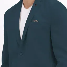 SHOWOFFFF Teal Cotton Solid Slim Fit Blazer image 5