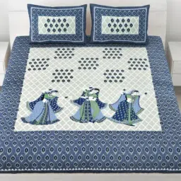 Living Roots Abstract Blue 240 TC Cotton Bedsheet with 2 Pillow Covers-picture-11