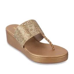 Mochi Women's Antic Gold T-Strap Wedges image 2