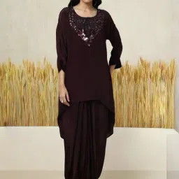 Soch Wine Regular Fit Embroidered Kaftan With Pants-image-29