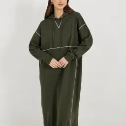 Styli Khaki Polyester Straight Dresses-picture-32