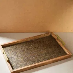 Fabindia Home Nurvi Brown Wood Large Cladded Tray-image-70