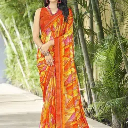 Saree Mall Orange Printed Saree With Unstitched Blouse-image-80