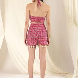 kalamir Zenava by Myntra Printed Halter Neck Pure Cotton Top & Shorts image 4
