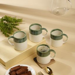 Myntra Elegant Homes Green & White 4 Pieces Ceramic Matte Mugs-picture-8