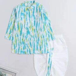 The Magic Wand Kids Blue & White Cotton Printed Full Sleeves Kurta Set-picture-36