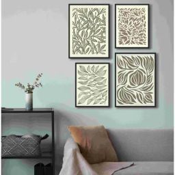 999Store Grey Canvas Leaf With Line Modern Art Wall Painting - Set of 4-picture-36