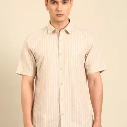 Cavallo By Linen Club Beige Slim Fit Striped Shirt-picture-13