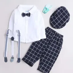 Bumzee Kids White & Navy Cotton Regular Fit Full Sleeves Shirt Set-image-16