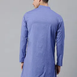 IVOC Men Blue Solid Straight Asymmetric Kurta image 4