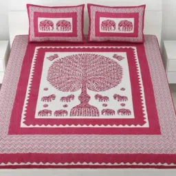 Living Roots Abstract Pink 240 TC Cotton Bedsheet with 2 Pillow Covers-image-68