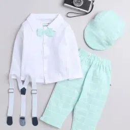 Bumzee Kids White & Mint Green Cotton Regular Fit Full Sleeves Shirt Set-picture-27