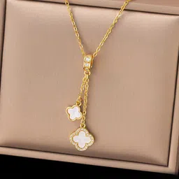 Jewels Galaxy Stainless Steel Gold-Plated Stones Studded Floral Pendants with Chains-image-45