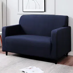 HOKIPO Blue Elastic Stretchable 2 Seater Sofa Cover With Arms-picture-30
