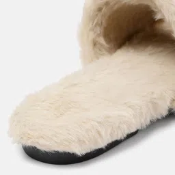 ZORI WORLD Women Fuzzy Open Toe Flats With Metallic Detail image 2