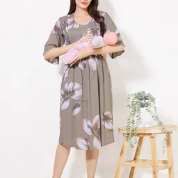 Arela Tropical Leaf Printed Maternity Dress With Feeding Zip-image-60