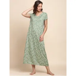 Van Heusen Woman Lingerie and Athleisure Allover Print & V-Neck Night Dress - Olive Creepers-picture-16