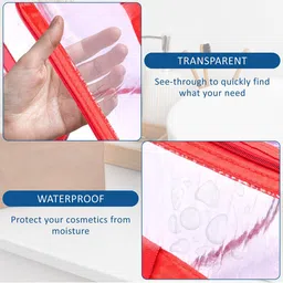 Kuber Industries Red & Transparent 2 Piece Waterproof Travel Toiletry Bags image 3