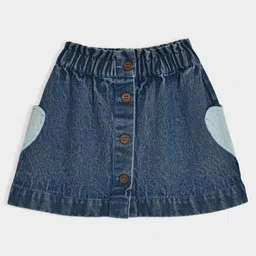 Mi Arcus Hearts Patch Detailed Denim Skirt - Blue-image-67