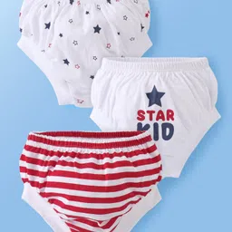 Doodle Poodle 100% Cotton Knit Briefs with Star Striped & Text Print - White & Red-picture-16