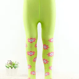 Cutewalk by Babyhug Anti Bacterial Footed Tights Floral Design - Green-image-9
