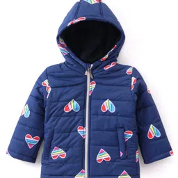 Babyhug Full Sleeves Padded Jacket with Hood Hearts Print - Navy Blue-picture-25