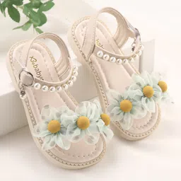 Babyoye Party Wear Sandal with Pearl Embellishments & Floral Applique - White-picture-19