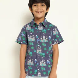 Somersault Cotton Half Sleeves Castle & Trees Printed Shirt - Blue-picture-10