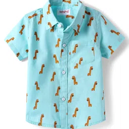 Babyhug Cotton Woven Half Sleeves Shirt with Giraffe Print - Aqua Blue-picture-20