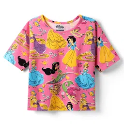 Pine Kids Disney Single Jersey Knit Half Sleeves Oversized T-Shirt with with Disney Princess Graphics - Pink-picture-17