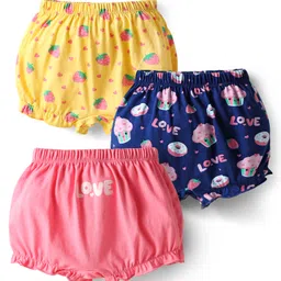 Babyhug 100% Cotton Knit Bloomers with Love & Cup Cake Print Pack of 3 - Pink & Navy Blue-picture-11