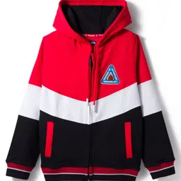 Pine Kids Cotton Knit Full Sleeves Cut & Sew Hooded SweatJacket with Patch Detailing - Multicolor-picture-36