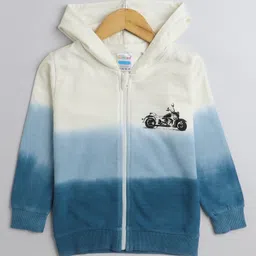 Bumzee Looper Knit Full Sleeves Bike Printed Hooded Sweatjacket - Blue & Off White-picture-16