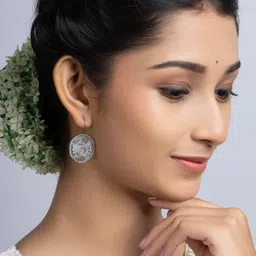 Look and Adorn German Silver Circular Drop Earrings-image-54