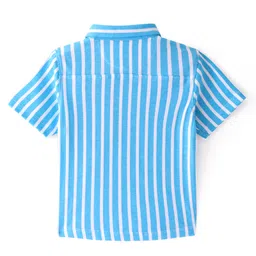 Babyhug Cotton Knit  Half Sleeves Striped Shirt with Giraffe Print - Blue image 2